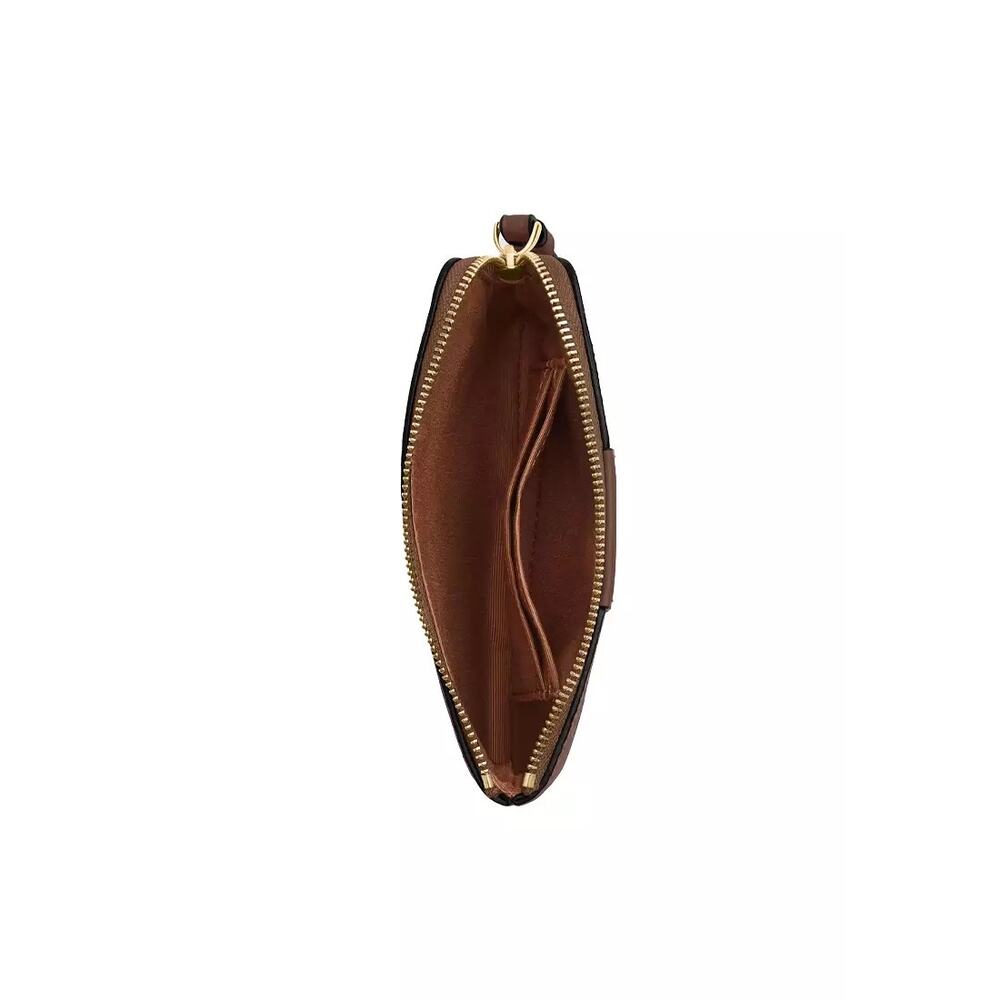 Coach Corner Zip Signature Canvas with Leather Stripe Bag Tan Brown One Size NWT - Picture 3 of 12